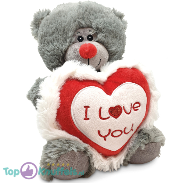 Teddybeer Snoezel (Grijs) met Hart "I Love You" 22 cm