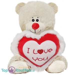 Teddybeer Snoezel (Wit) met Hart "I Love You" 22 cm