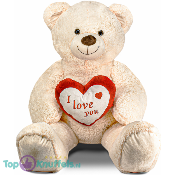 Teddybeer met Hart "I Love You" Pluche Knuffel (Wit) XXL 120 cm