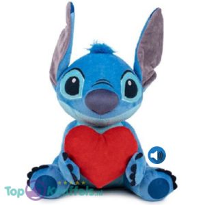 Stitch met Hart + Geluid - Disney Lilo & Stitch Pluche Knuffel 35 cm