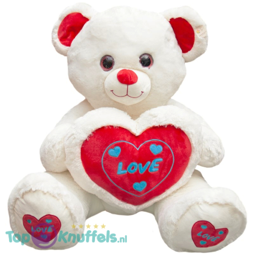 Teddybeer Wit met Hart Love XXL Knuffelbeer 130 cm