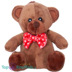 Teddybeer Donkerbruin met Rode Strik 16 cm