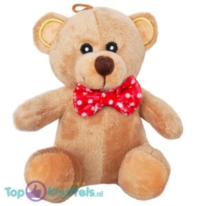 Teddybeer Lichtbruin met Rode Strik 16 cm