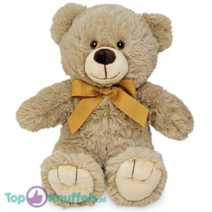 Teddybeer Grijs met Strik Goud 28 cm