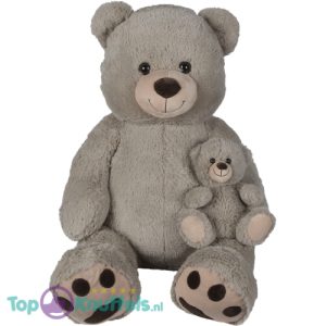 Teddybeer met Kleine Baby Beer Pluche Knuffel (Grijs) XXL 120 cm