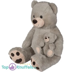 Teddybeer met Kleine Baby Beer Pluche Knuffel (Grijs) XXL 120 cm