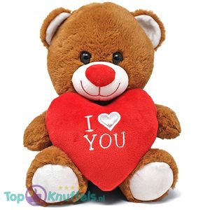 Teddybeer Cuddle (Bruin met Rood Hart) Pluche Knuffel 30 cm