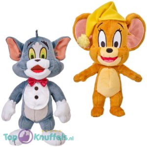 Tom met Strik & Jerry met Slaapmuts Pluche Knuffel Set 20 cm