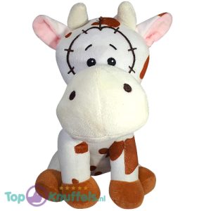 Koe Zittend Cartoon (Wit/Bruin) Pluche Knuffel 25 cm