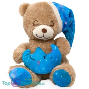 Teddybeer Bruin met Slaapmuts (Blauw) Pluche Knuffel 22 cm
