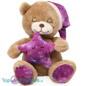 Teddybeer Bruin met Slaapmuts (Paars) Pluche Knuffel 22 cm