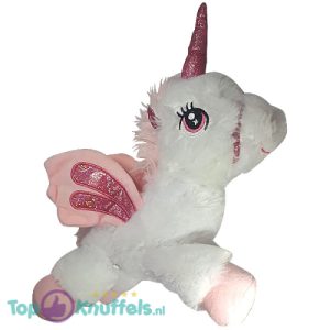 Eenhoorn Liggend Wit/Roze Pluche Knuffel 30 cm