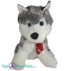Husky Hond met Sjaal (Grijs/Rood) Pluche Knuffel 30 cm