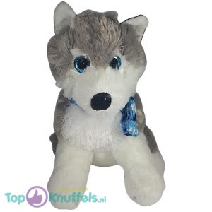 Husky Hond met Sjaal (Grijs/Blauw) Pluche Knuffel 30 cm