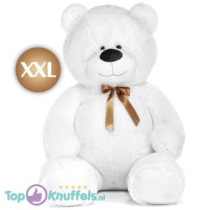 Teddybeer met Strik Pluche Knuffel (Wit) (Extra Groot) XXL 130 cm
