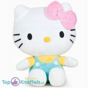 Hello Kitty Zittend (Turquoise/Geel) Pluche Knuffel 25 cm