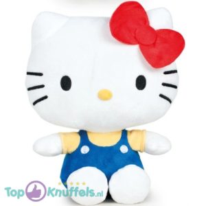 Hello Kitty Zittend (Blauw/Geel) Pluche Knuffel 25 cm