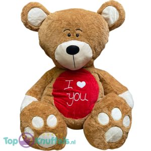 Teddybeer Knuffelbeer (Bruin/Wit/Rood) I Love You Pluche Knuffel XXL 130 cm