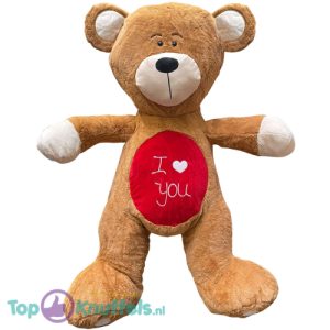 Teddybeer Knuffelbeer (Bruin/Wit/Rood) I Love You Pluche Knuffel XXL 130 cm