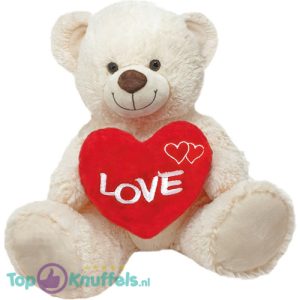 Teddybeer Pooky Pluche Knuffel (Beige met Rood Hart Love) 30 cm