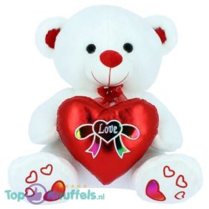 Teddybeer (Wit) met Love Hart Pluche Knuffel 20 cm