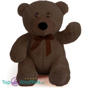 Teddybeer Snuggles (Donkergrijs met Bruine Strik) Pluche Knuffel 30 cm
