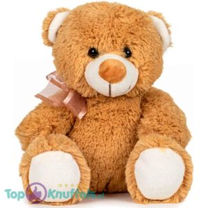Teddybeer Fuzzy Beige met Strikje Pluche Knuffel 20 cm