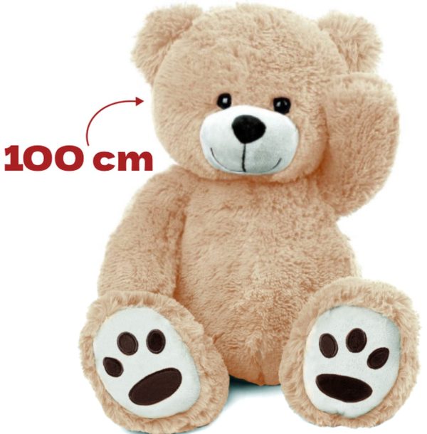 Teddybeer Charlie Pluche Knuffel XXL 100 cm + Ballon Love Goud 46 cm - Afbeelding 2