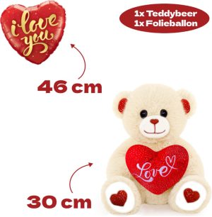 Teddybeer Lily Pluche Knuffel 30 cm + Ballon Love Goud 46 cm