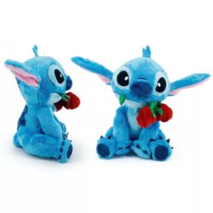 Stitch met Roos - Disney Lilo & Stitch Pluche Knuffel 26 cm