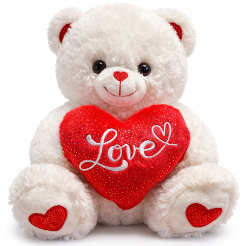 Teddybeer Lily (Wit met Rood Hart Love) Pluche Knuffel 30 cm