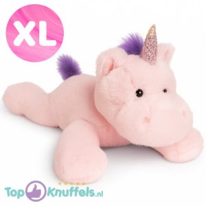 Unicorn Roze Pluche Knuffel Liggend 65 cm - Eenhoorn