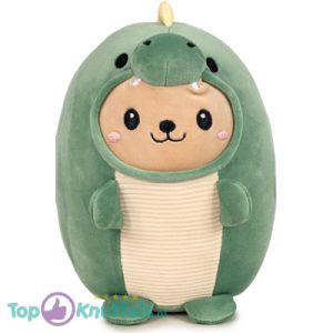 Kat in Groene Dinosaurus Onesie Pyjama Kawaii Pluche Knuffel 25 cm