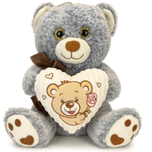 Teddybeer Grijs met Hart en Strik Pluche Knuffel 30 cm