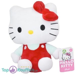 Hello Kitty Zittend (Turquoise/Rood) Pluche Knuffel 25 cm
