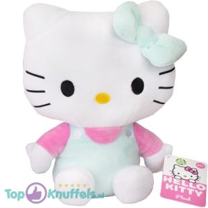 Hello Kitty Zittend (Roze/Turquoise) Pluche Knuffel 25 cm