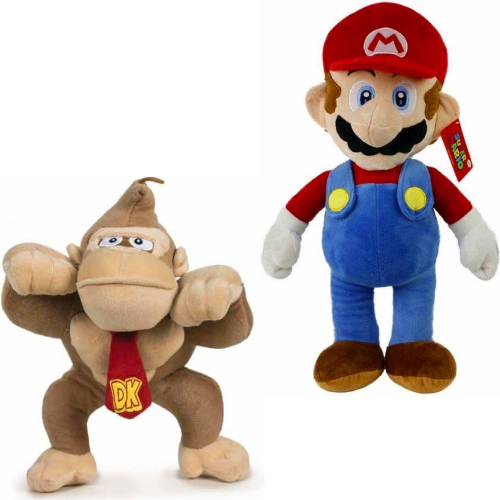 Mario + Donkey Kong Super Mario Bros Pluche Knuffel Set 28 cm