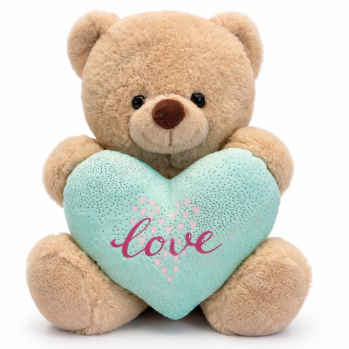 Teddybeer Tubby Beige met Turquoise Hart Pluche Knuffel 30 cm