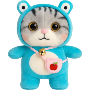 Grijze Kat in Blauwe Onesie Pyjama Pluche Knuffel 30 cm