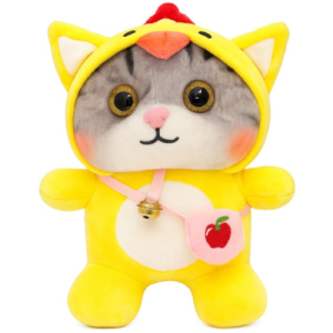 Grijze Kat in Gele Onesie Pyjama Pluche Knuffel 30 cm