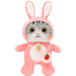 Grijze Kat in Roze Onesie Pyjama Pluche Knuffel 30 cm
