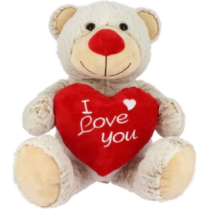Teddybeer Grijs met Rood I Love You Hart Pluche Knuffel 24 cm