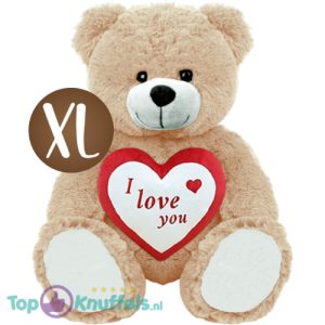 Teddybeer Bart (Beige) met Hart Pluche Knuffel Knuffelbeer 50 cm