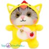 Grijze Kat in Gele Onesie Pyjama Pluche Knuffel 30 cm