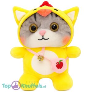 Grijze Kat in Gele Onesie Pyjama Pluche Knuffel 30 cm