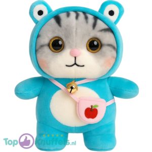 Grijze Kat in Blauwe Onesie Pyjama Pluche Knuffel 30 cm