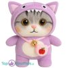 Grijze Kat in Paarse Onesie Pyjama Pluche Knuffel 30 cm