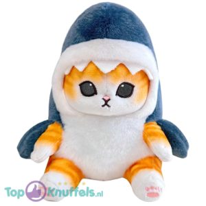 Kat in Haai Onesie Pyjama (Blauw/Oranje) Kawaii Pluche Knuffel 25 cm