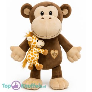 Aap met Mini Giraffe Pluche Knuffel Dier 30 cm