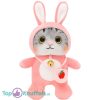 Grijze Kat in Roze Onesie Pyjama Pluche Knuffel 30 cm